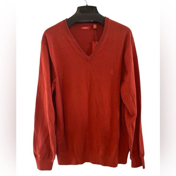New Izod Burnt Orange Pullover V-neck Sweater Soft Stretch Business Casual XL - Picture 1 of 9